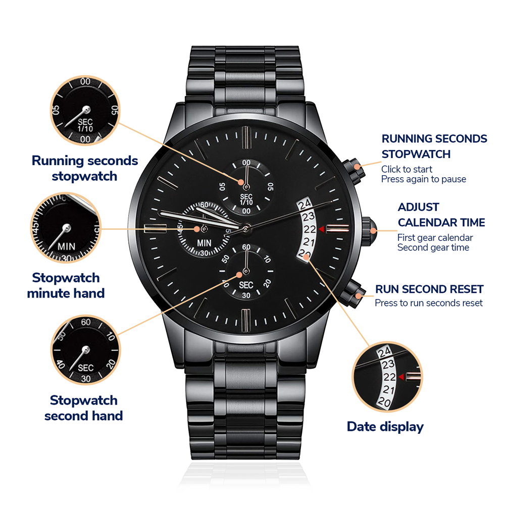 Personalized Engraved Black Chronograph Watch — No Message Card