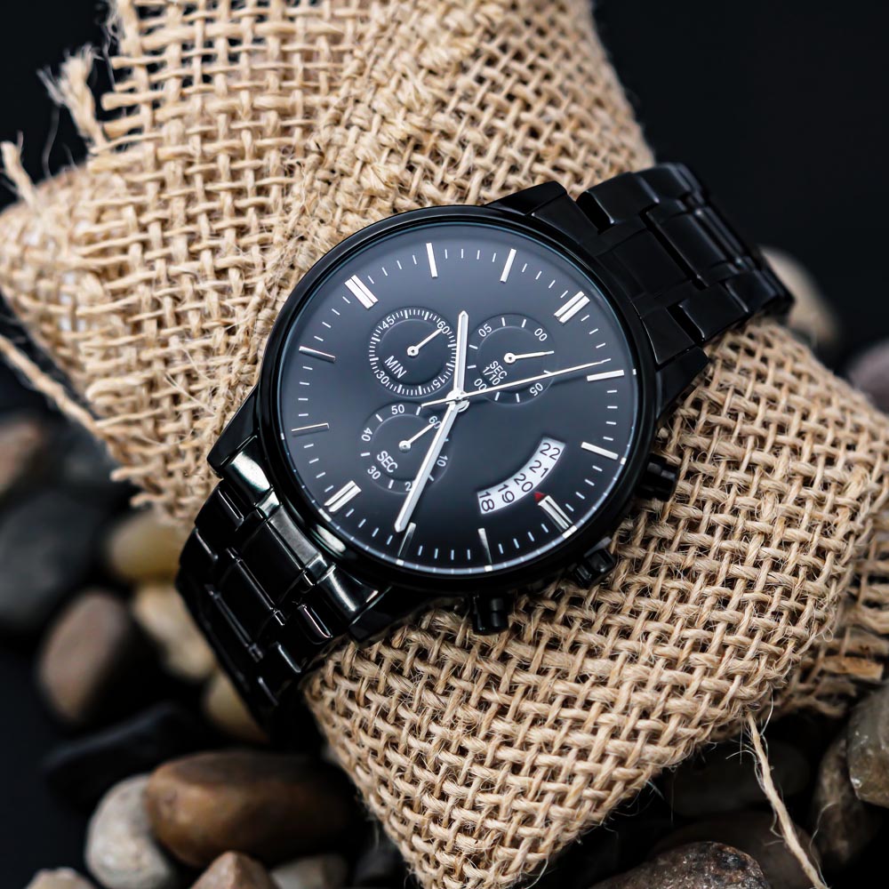 Personalized Engraved Black Chronograph Watch — No Message Card