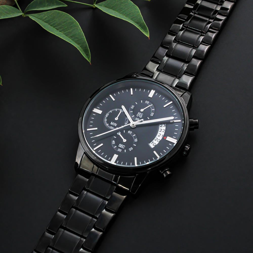 Personalized Engraved Black Chronograph Watch — No Message Card