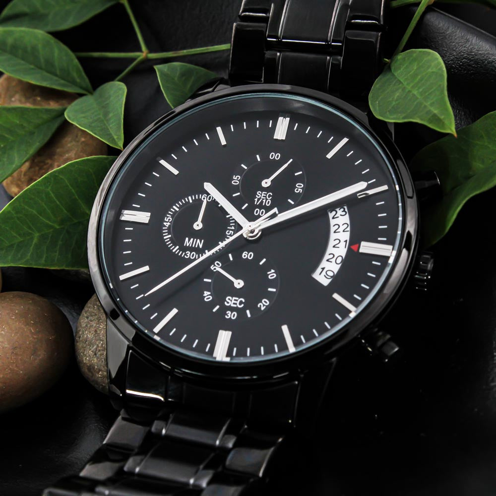 Personalized Engraved Black Chronograph Watch — No Message Card