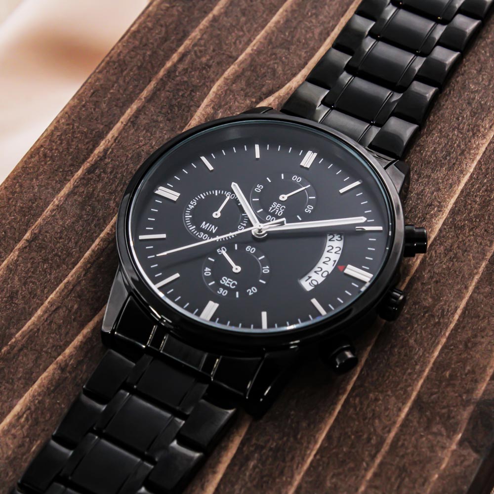 Personalized Engraved Black Chronograph Watch — No Message Card