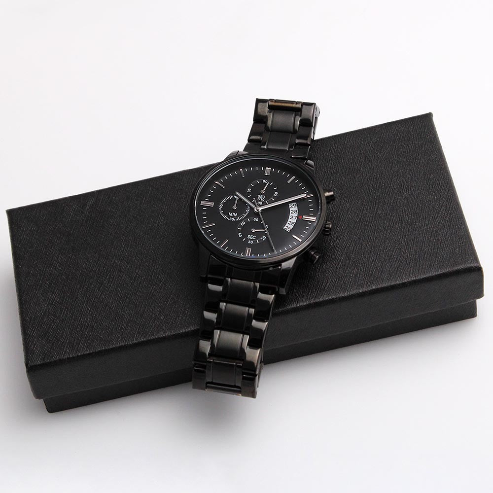 Personalized Engraved Black Chronograph Watch — No Message Card