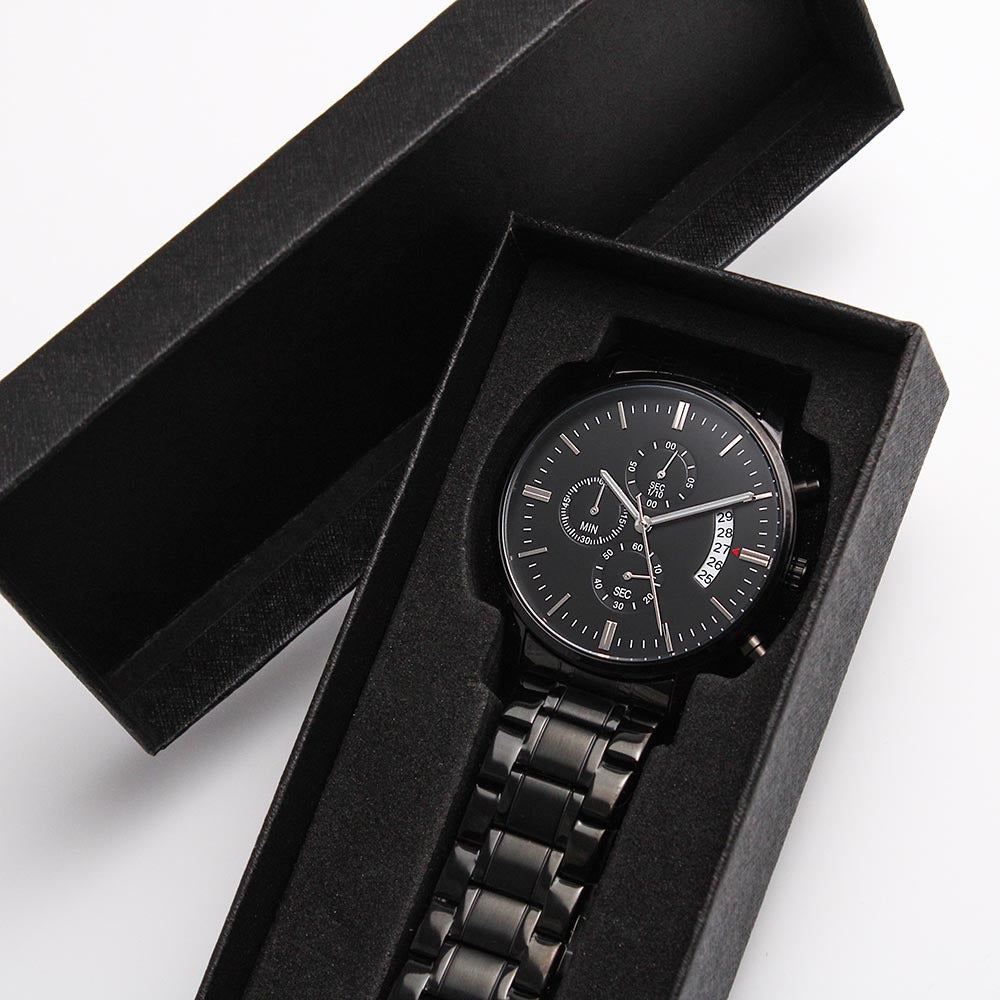 Personalized Engraved Black Chronograph Watch — No Message Card