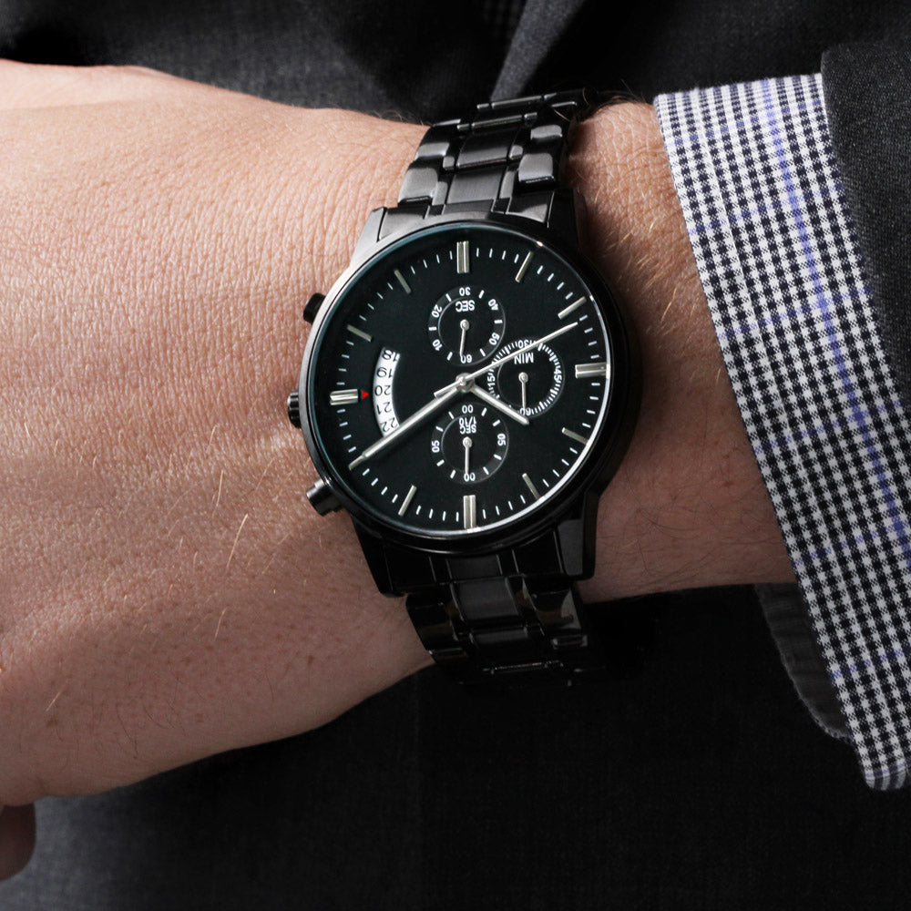 Personalized Engraved Black Chronograph Watch — No Message Card