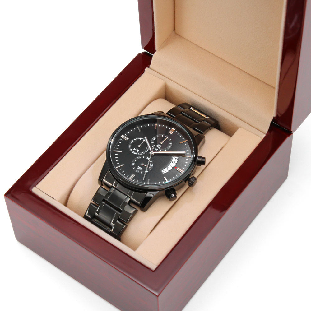 Personalized Engraved Black Chronograph Watch — No Message Card