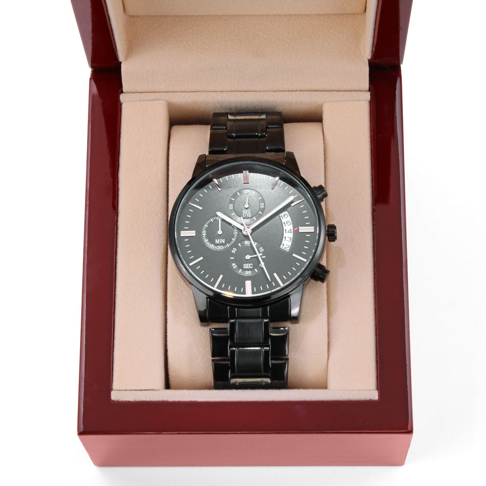 Personalized Engraved Black Chronograph Watch — No Message Card