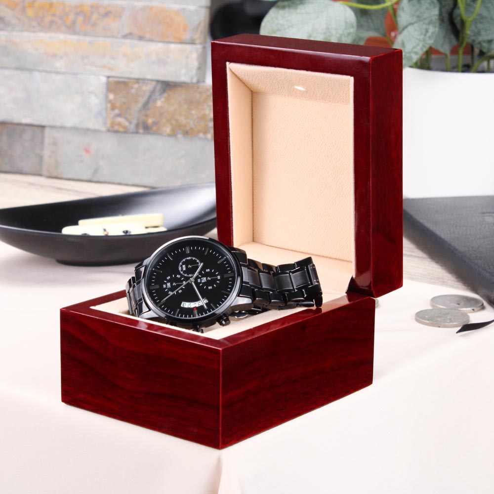 Personalized Engraved Black Chronograph Watch — No Message Card