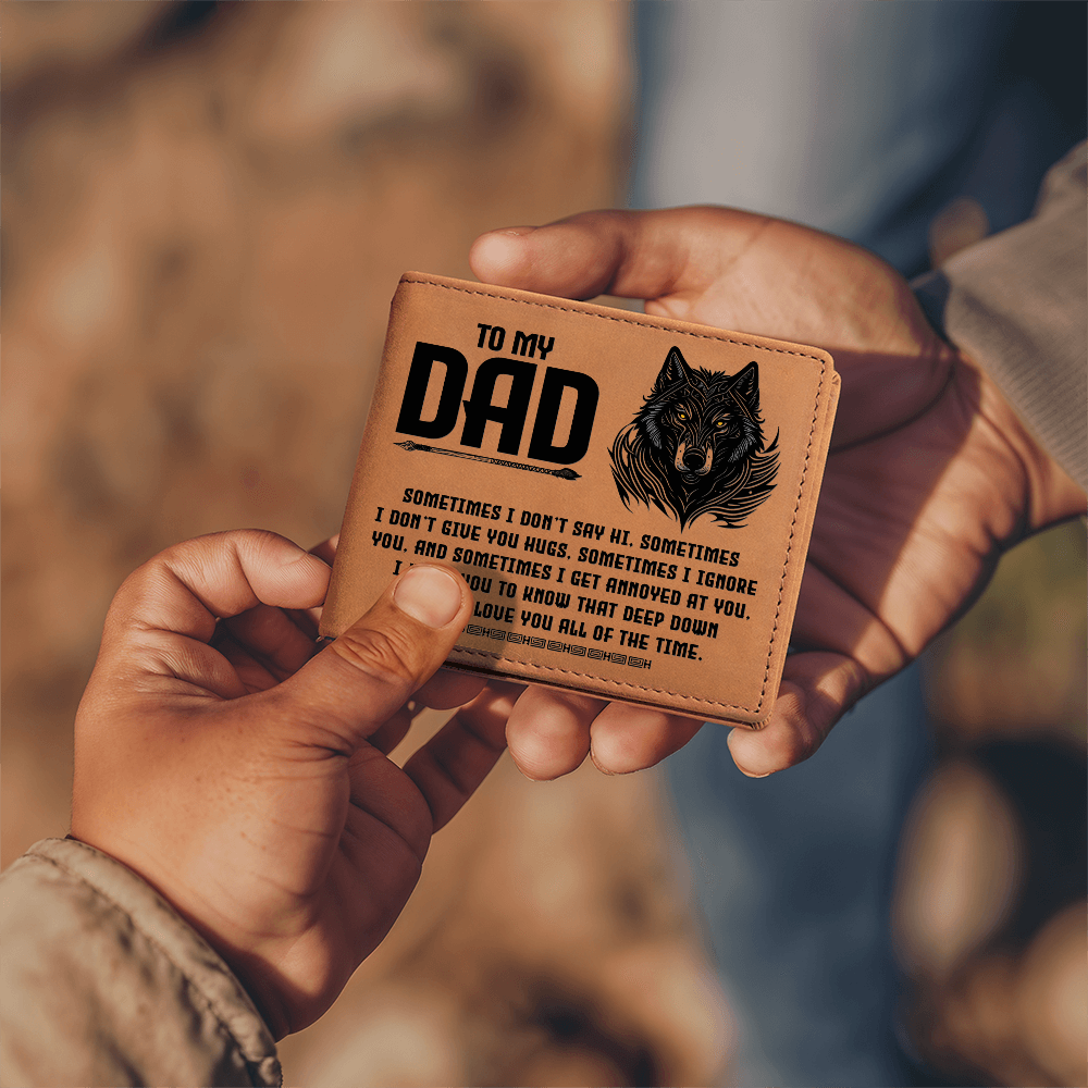 To My Dad - Deep Down I Love You Always | Wolf Leather Bifold Wallet