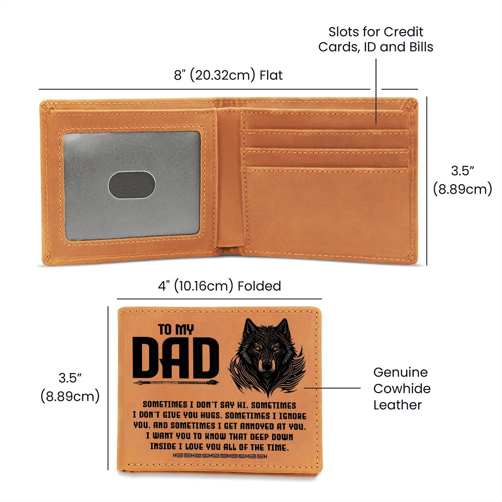 To My Dad - Deep Down I Love You Always | Wolf Leather Bifold Wallet
