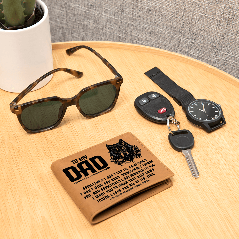 To My Dad - Deep Down I Love You Always | Wolf Leather Bifold Wallet