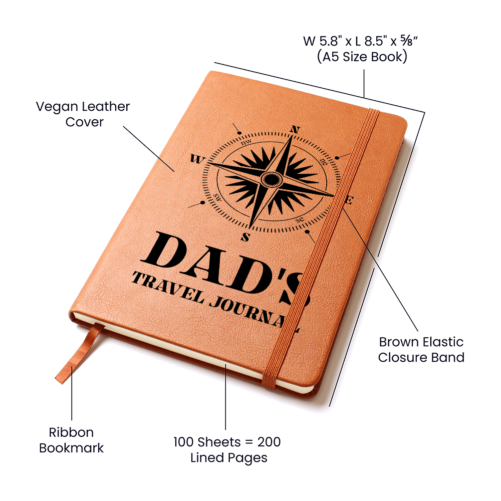 Dad's Travel Journal - Engraved Leather Notebook for Adventurous Dads