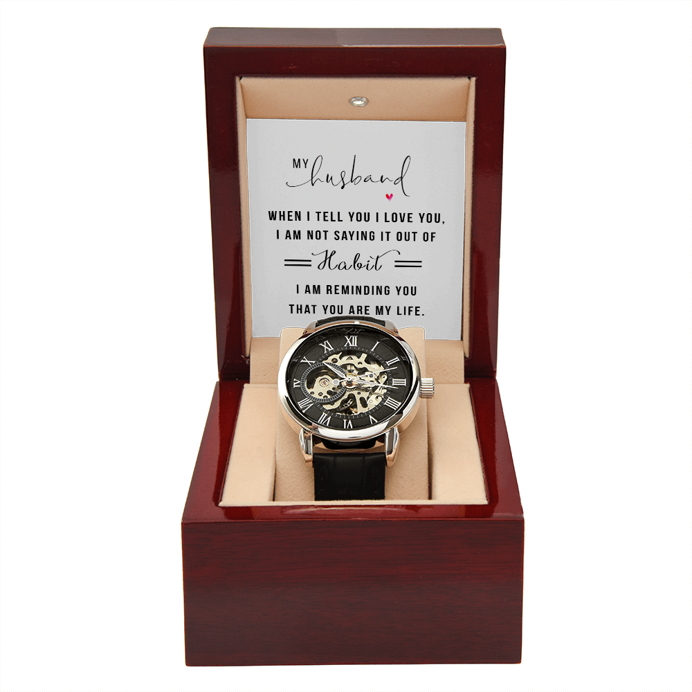 To My Husband With Love - Men's Automatic Openwork Watch in Luxury Box