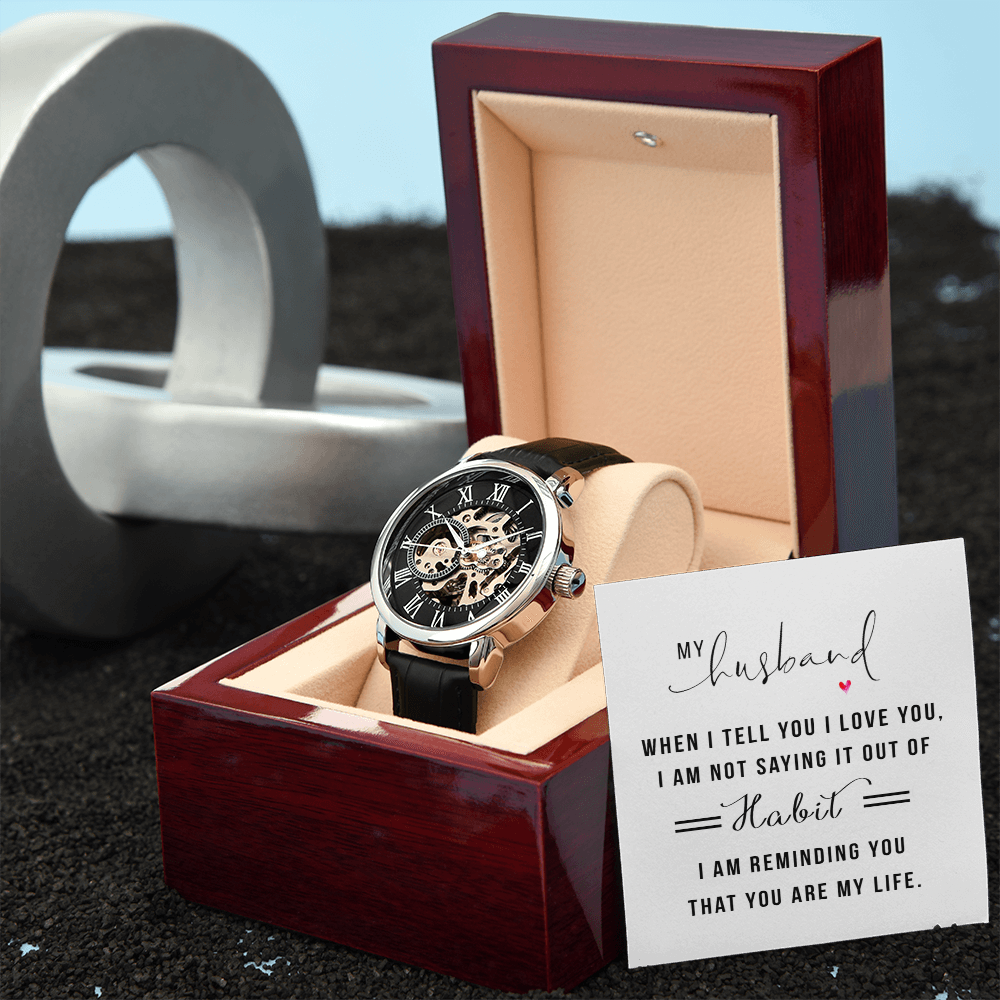 To My Husband With Love - Men's Automatic Openwork Watch in Luxury Box
