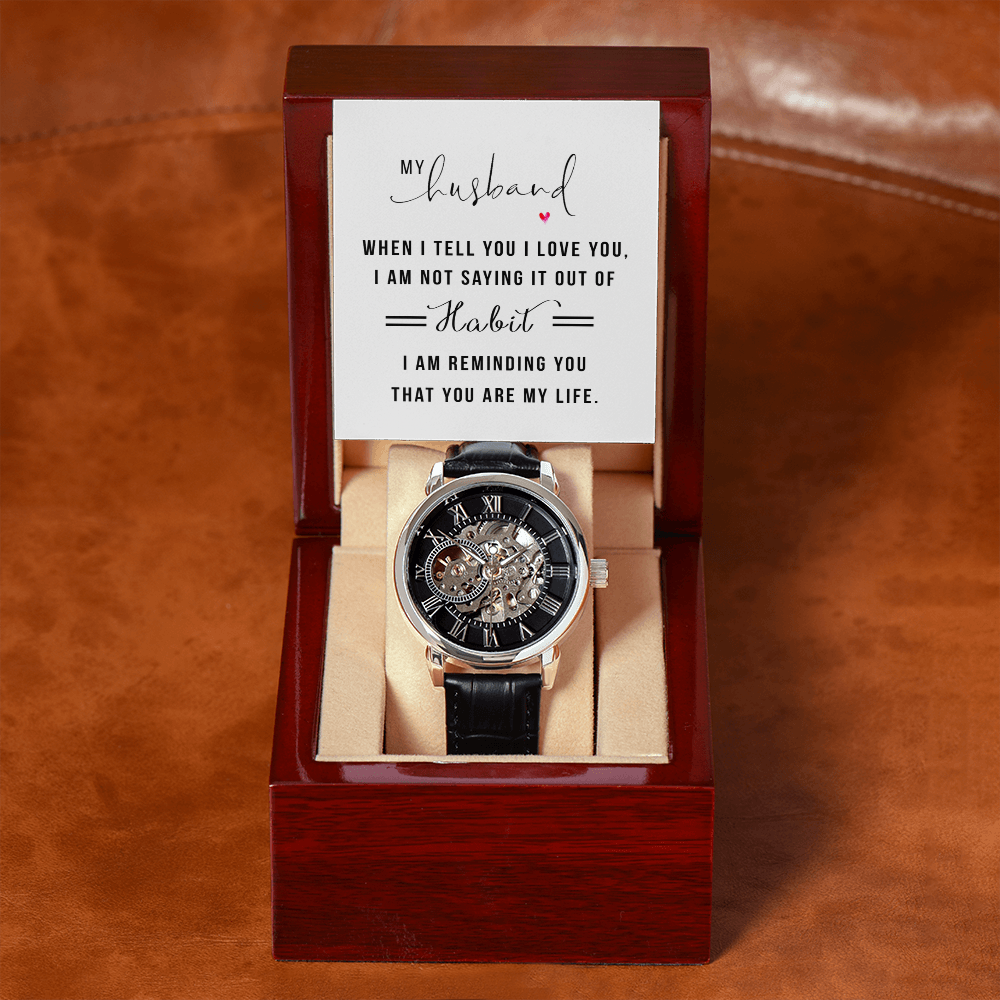 To My Husband With Love - Men's Automatic Openwork Watch in Luxury Box