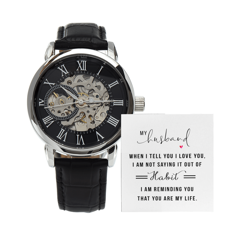 To My Husband With Love - Men's Automatic Openwork Watch in Luxury Box