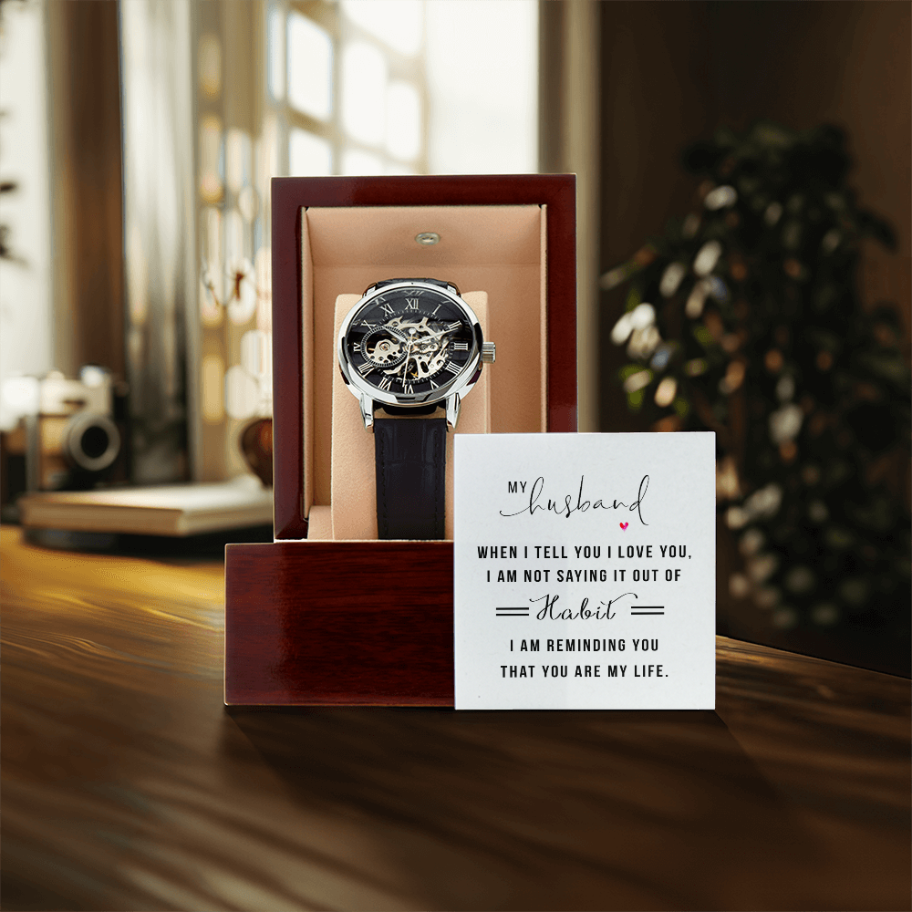To My Husband With Love - Men's Automatic Openwork Watch in Luxury Box
