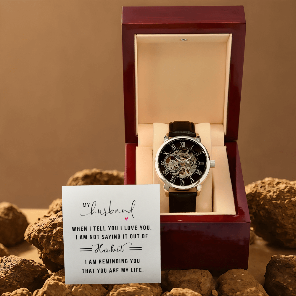 To My Husband With Love - Men's Automatic Openwork Watch in Luxury Box