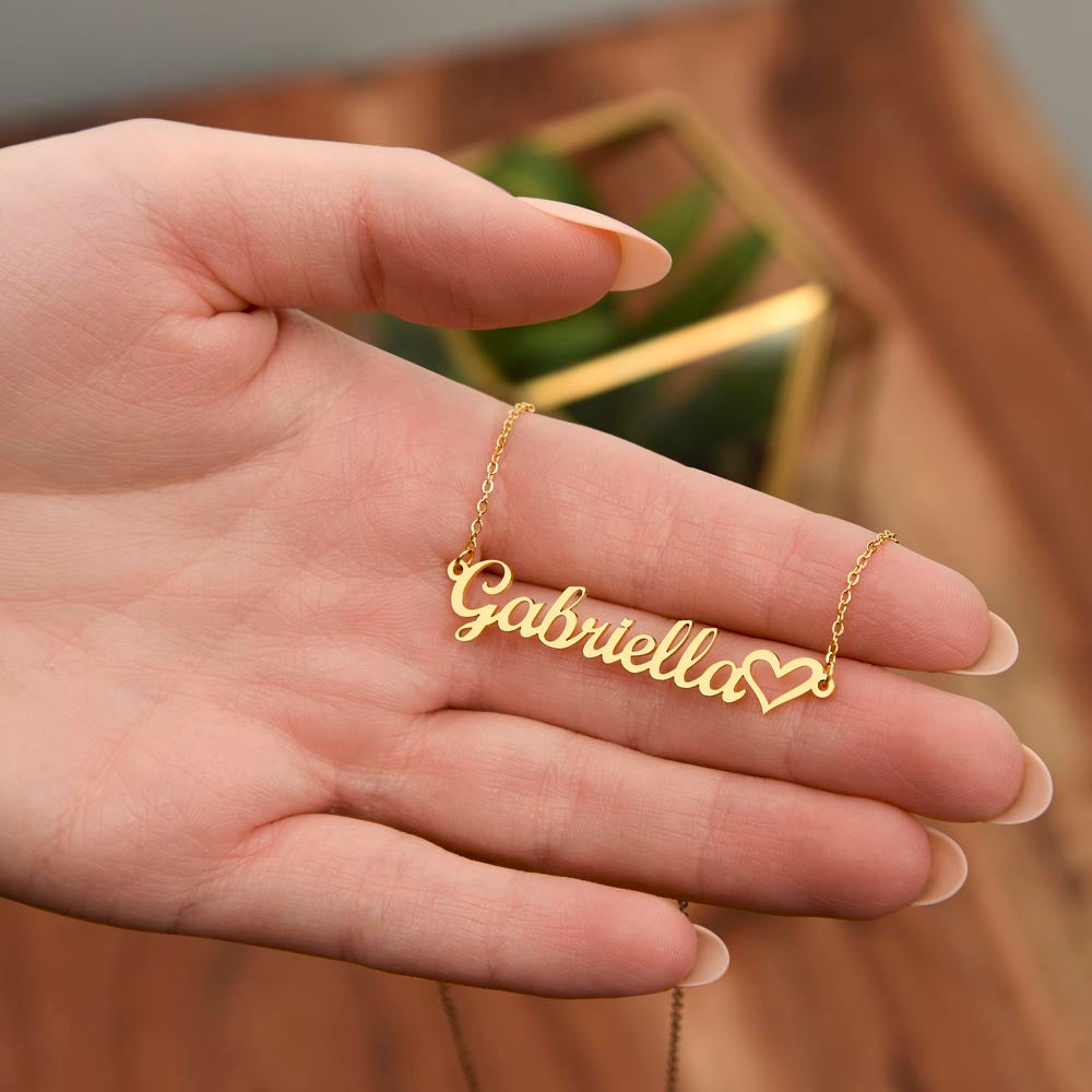 Personalized Heart Name Necklace - Custom Cursive Gift