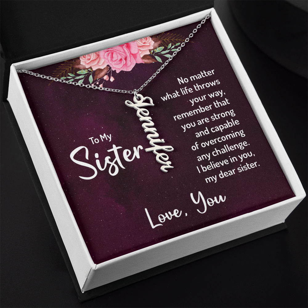 To My Sister – Personalized Vertical Name Necklace Gift Set