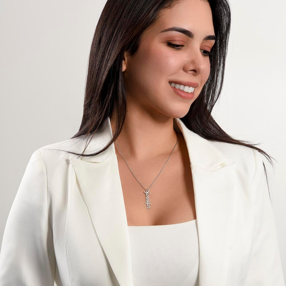 Personalized Vertical Name Necklace - Custom Cursive Gift for Her