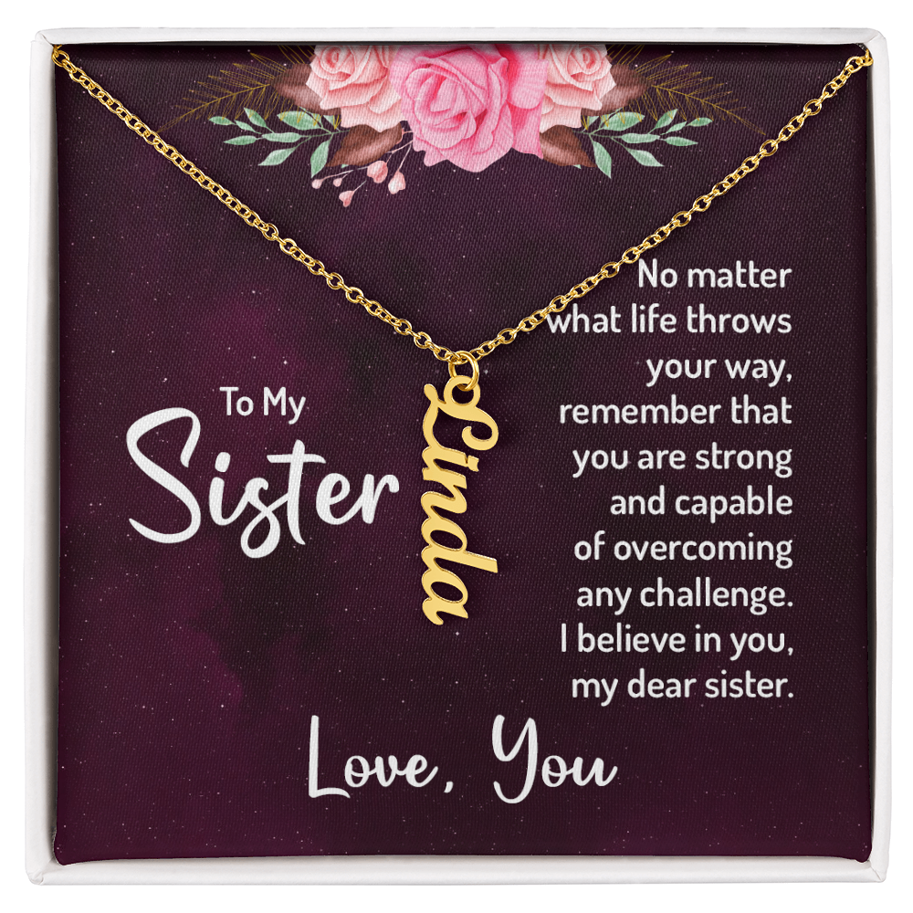 To My Sister – Personalized Vertical Name Necklace Gift Set
