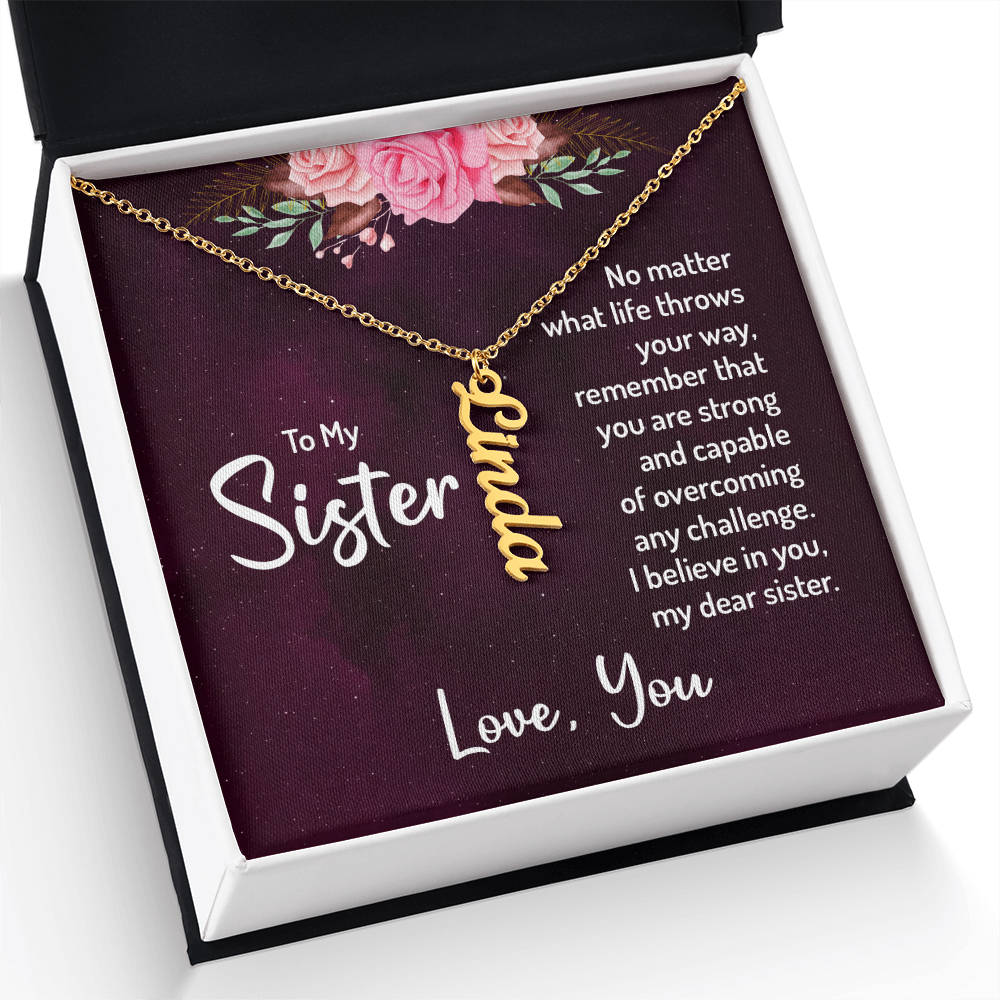To My Sister – Personalized Vertical Name Necklace Gift Set