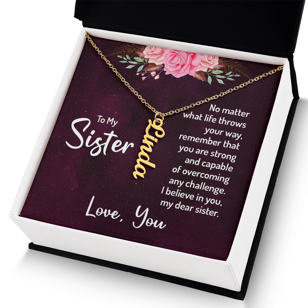 To My Sister – Personalized Vertical Name Necklace Gift Set
