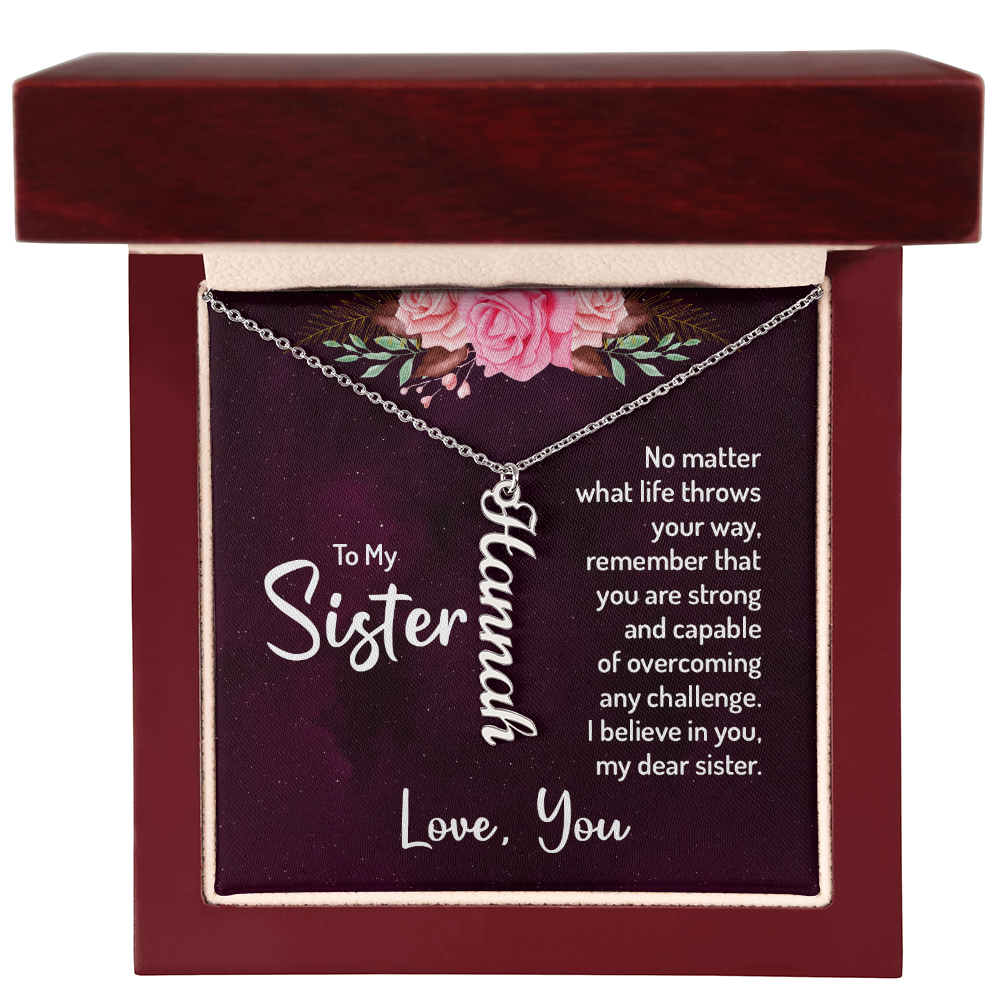 To My Sister – Personalized Vertical Name Necklace Gift Set
