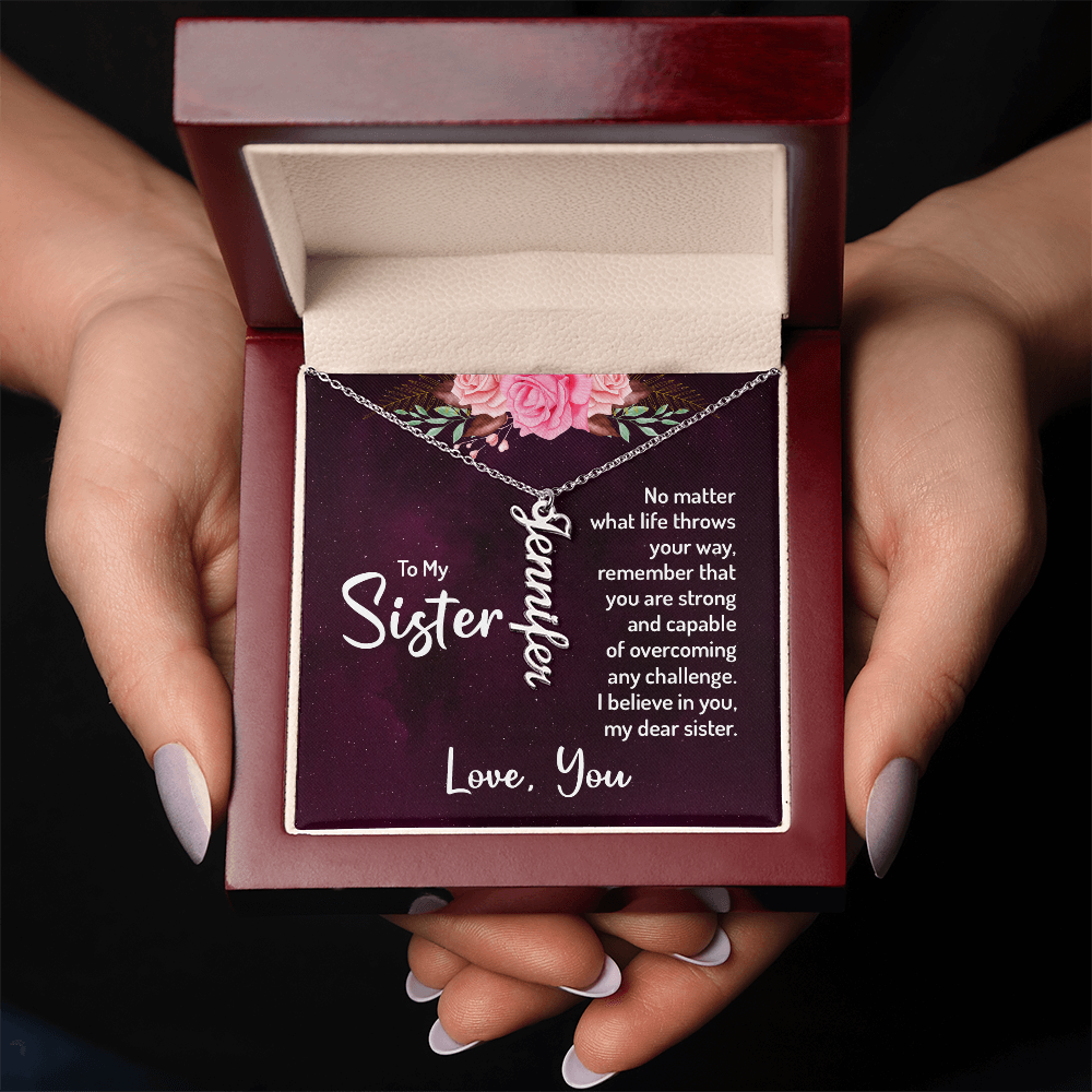 To My Sister – Personalized Vertical Name Necklace Gift Set