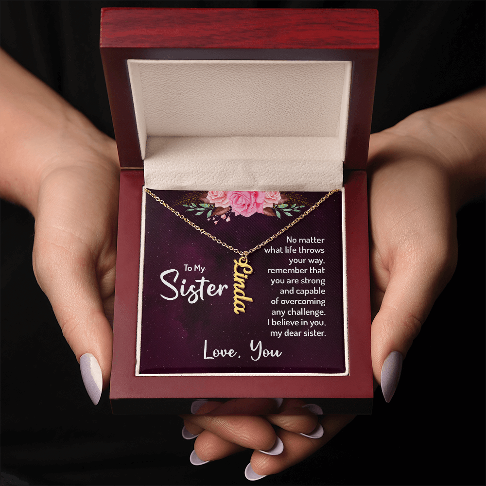 To My Sister – Personalized Vertical Name Necklace Gift Set