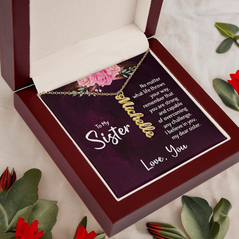 To My Sister – Personalized Vertical Name Necklace Gift Set