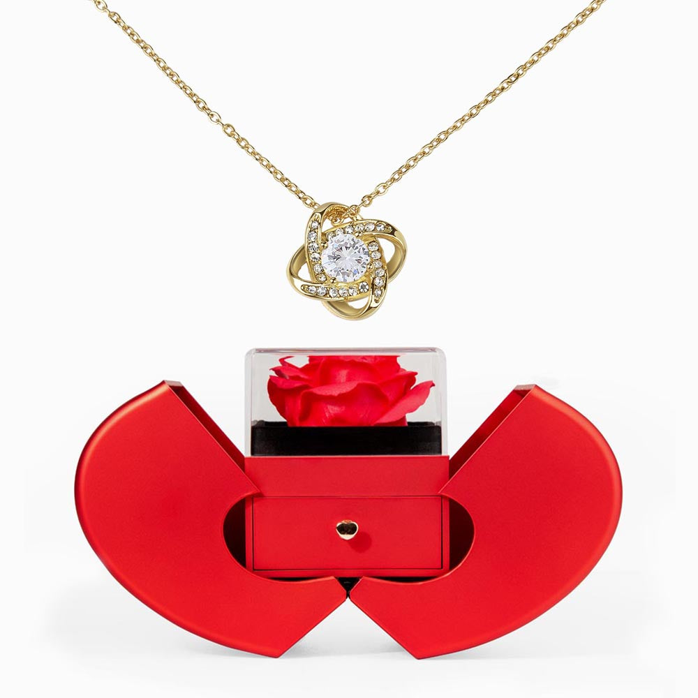 Love Knot Necklace & Red Heart Rose Box Gift Set