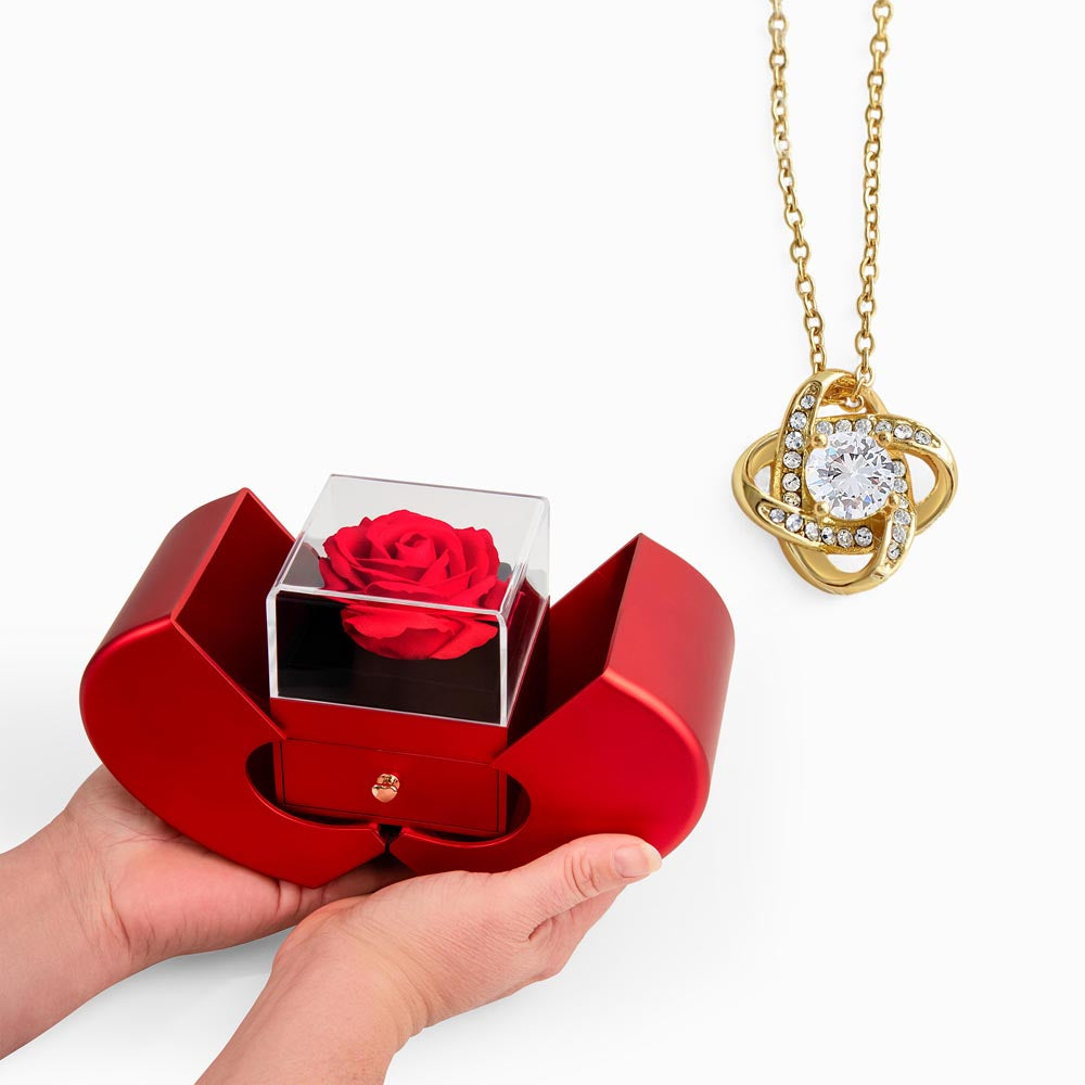 Love Knot Necklace & Red Heart Rose Box Gift Set
