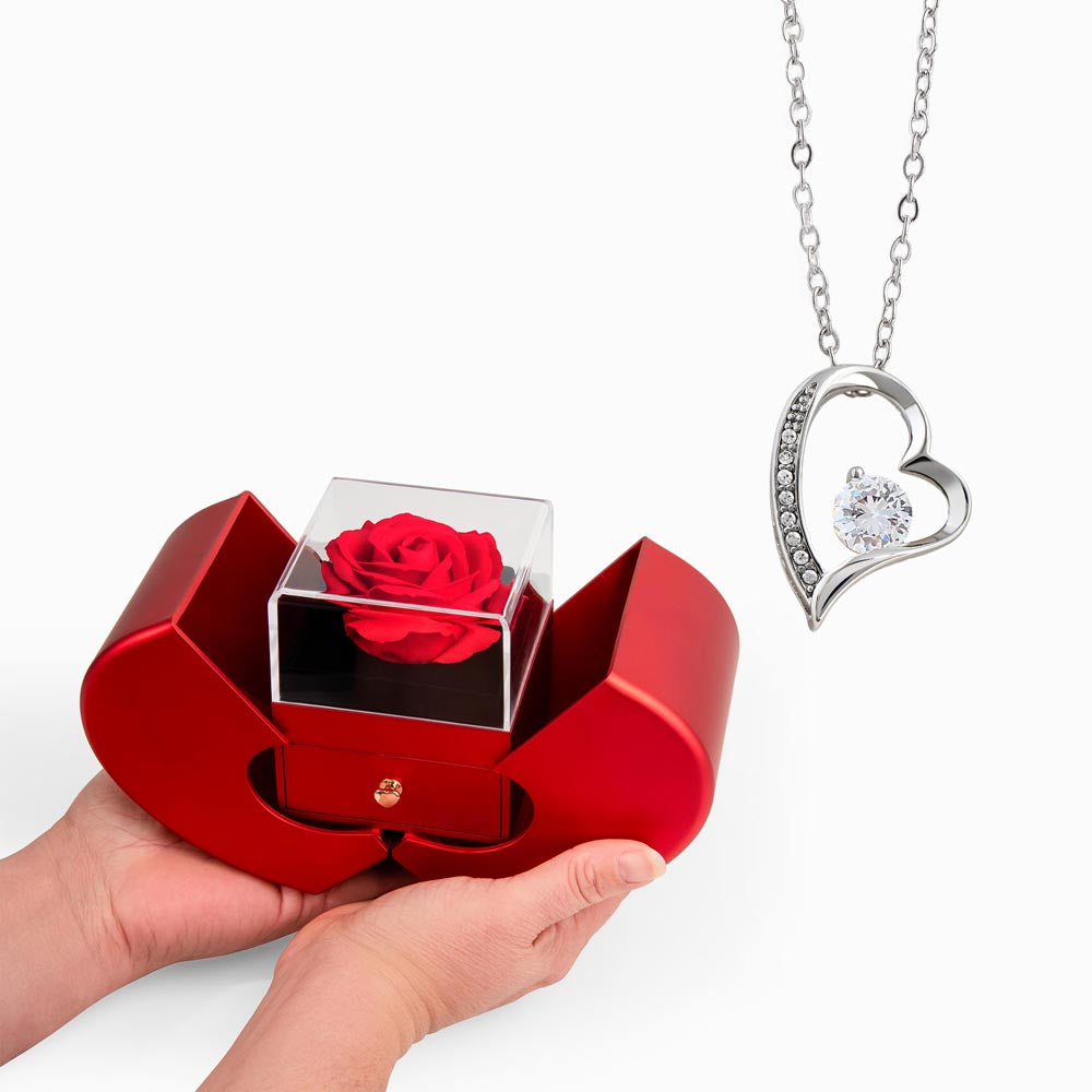 Forever Love Necklace & Luxury Red Rose Heart Box Set
