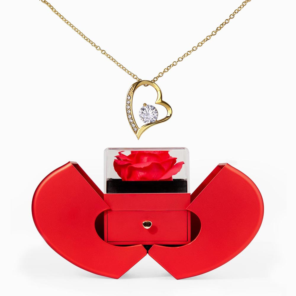 Forever Love Necklace & Luxury Red Rose Heart Box Set