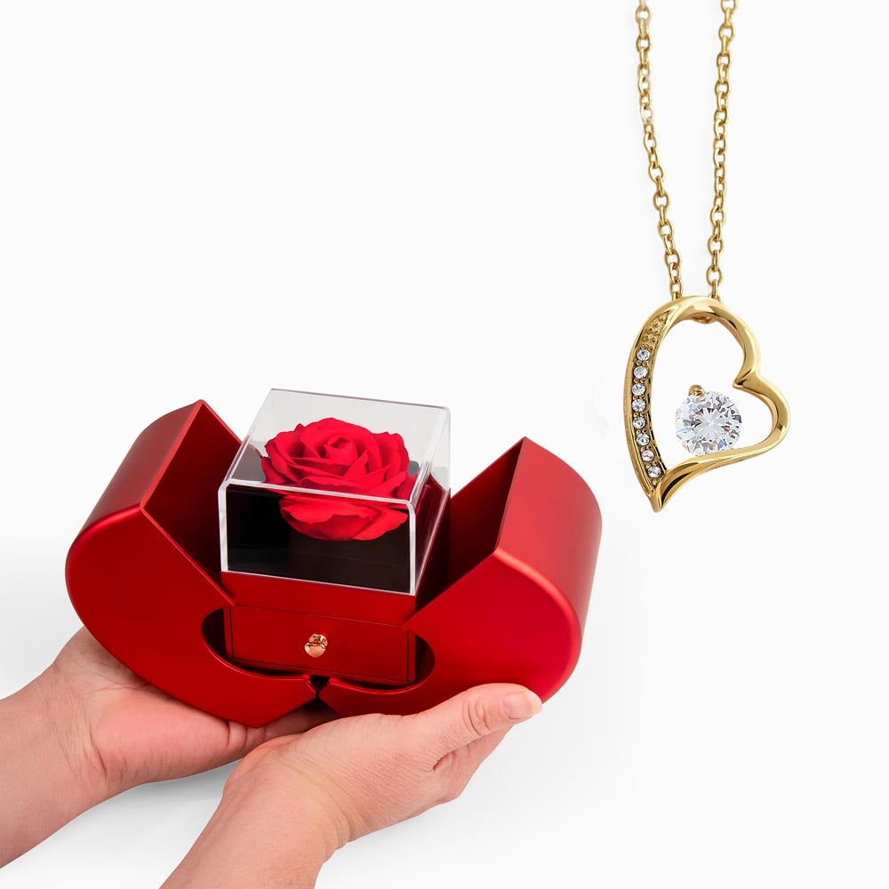 Forever Love Necklace & Luxury Red Rose Heart Box Set