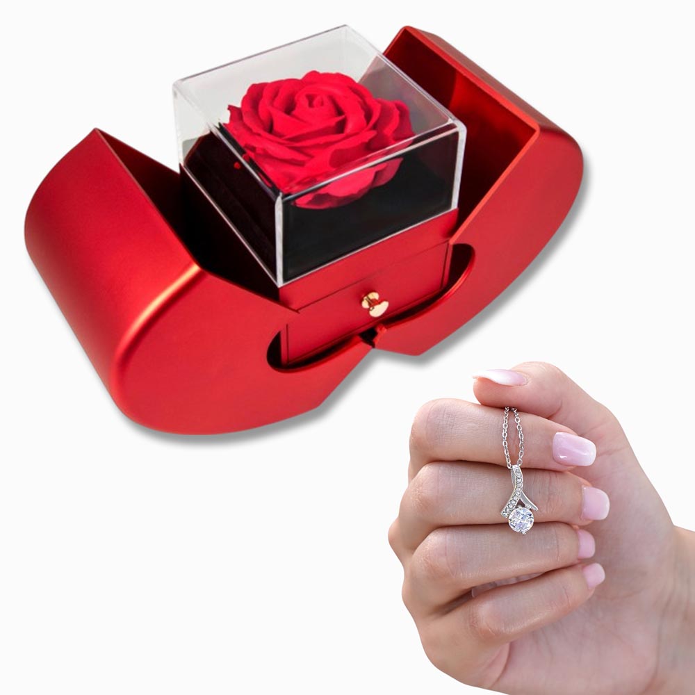 Alluring Beauty Necklace & Red Heart Rose Box Gift Set