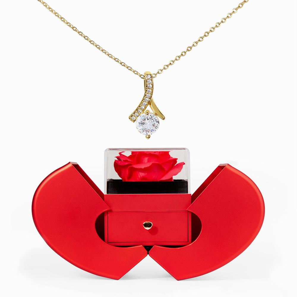 Alluring Beauty Necklace & Red Heart Rose Box Gift Set