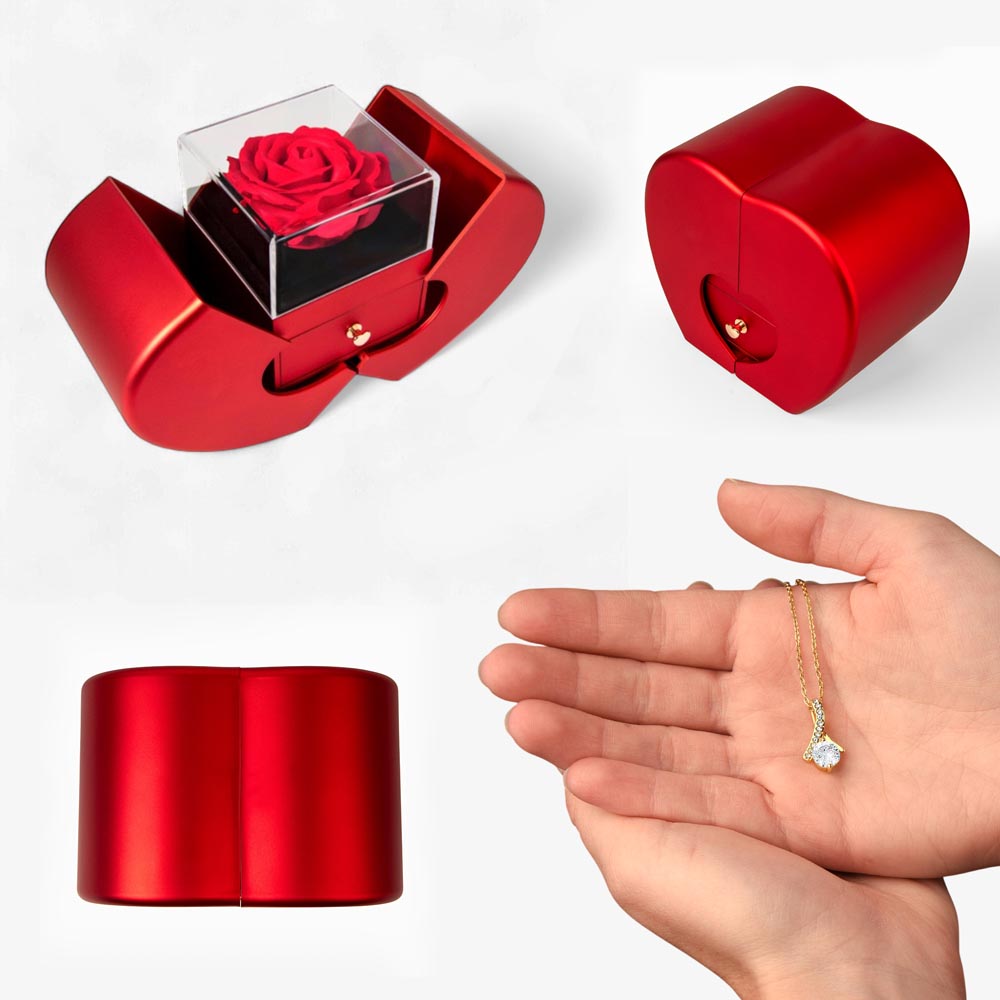 Alluring Beauty Necklace & Red Heart Rose Box Gift Set
