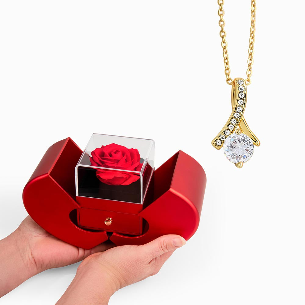 Alluring Beauty Necklace & Red Heart Rose Box Gift Set